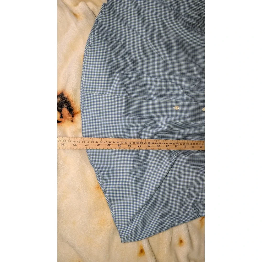 Brooks Brothers Madison Dress Shirt Mens 17.5 36 Blue Green Check Non-Iron